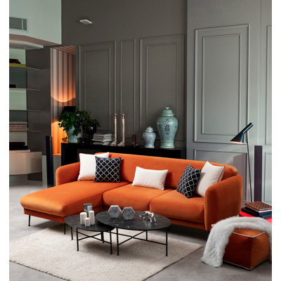 Modern Corner Sofa Bed, Orange, 106.3 x 66.9 x 33.5 inches | Beech Wood & Chipboard Frame, 100% Polyester Fabric | Sofabed with Shifting Backrest, 28.0 cm Foam, 3 Cushions | Stylish & Functional for Any Space