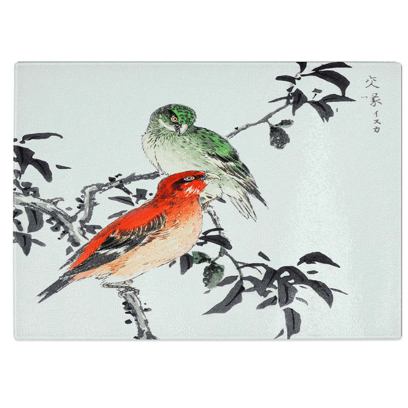 Tempered Glass Crossbill Birds Chopping Board, 39 cm W x 28.5 cm L