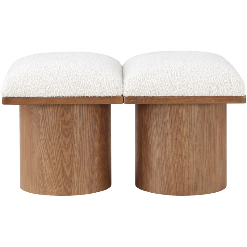 Banc rembourré Husnan, H 17,5 po x l 31 po x P 18 po, Tissu crème bouclé, Noyer brun
