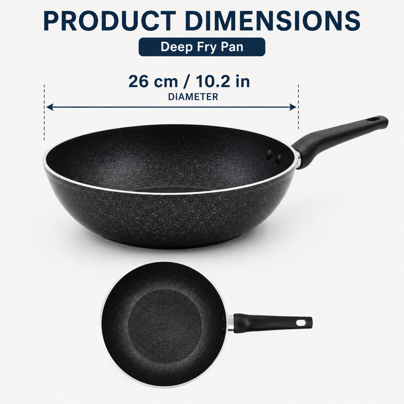 Poêle à frire antiadhésive de 26 cm avec poignée, poêle en granit moucheté de 7 cm de profondeur pour cuisinière à gaz et électrique