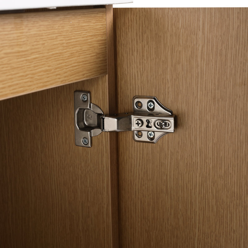 Meuble-lavabo mural de 47 cm (18,5 po) avec lavabo en résine, porte simple à fermeture amortie, bois naturel, compact et robuste grâce à son armoire en bois d'ingénierie.