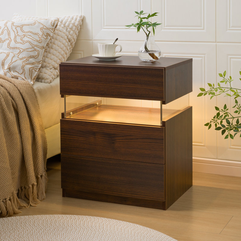 Ensemble de 2 tables de chevet à DEL Nightstands, Noyer