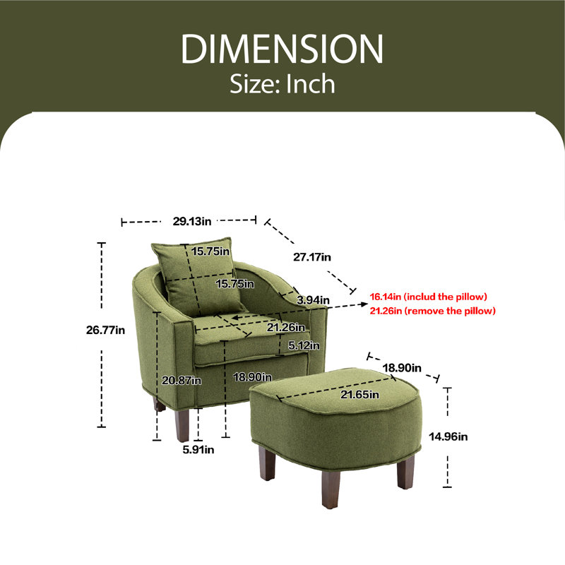 Fauteuil demi-tonneau avec repose-pieds Ohman 29,13 pouces de large, 100 % lin olive