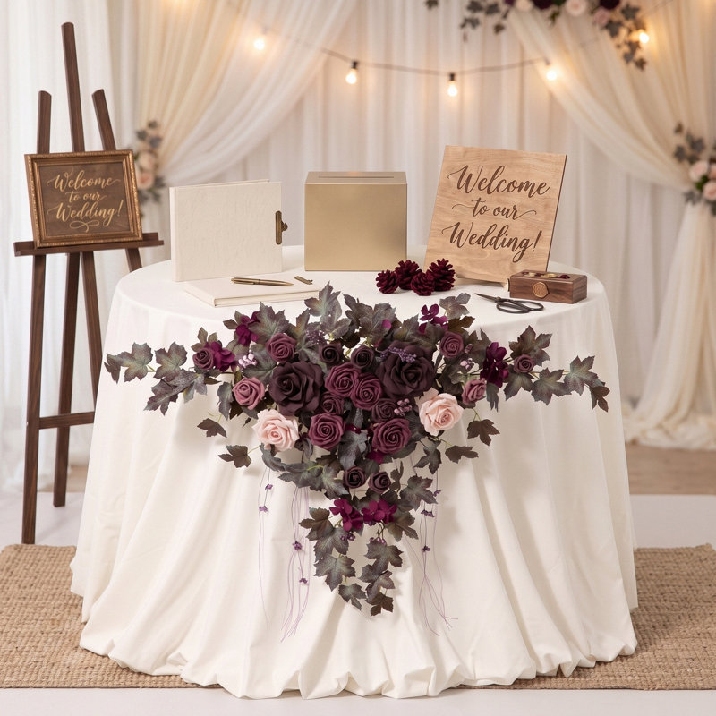 Guirlande florale prune foncée (2 pièces), 75 cm (29,5 pouces), pour arche de mariage ou décoration murale.