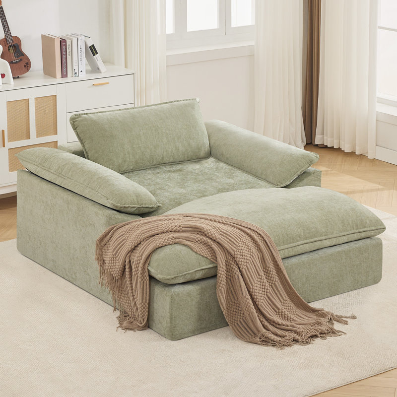 56.7" D Chenille Upholstered Boneless Chaise Lounge Chair, No Assembly, Green