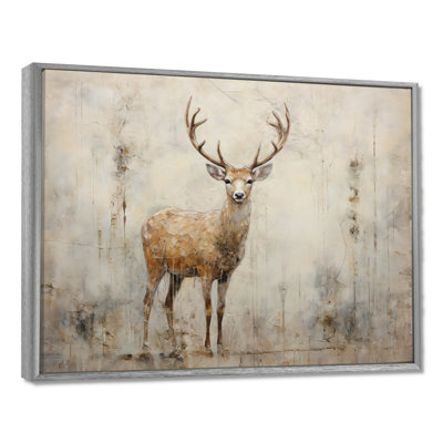 Minimalism Beige Deer Portrait - Deer Framed Art