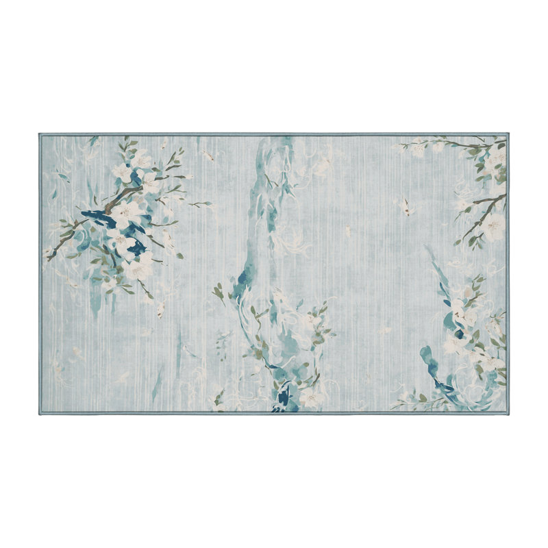 Machine Washable Blue Area Rug, Rectangle 7' x 9'