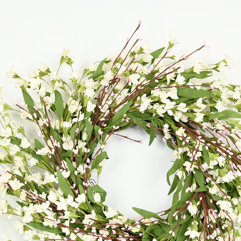 Couronne florale artificielle 24 po pour la porte d'entrée, Rose