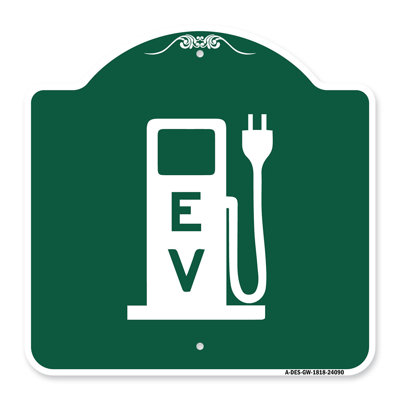 Signmission Designer Series Sign - Ev Electric Vehicle Charging Station | Green & White 18" X 24" Heavy-Gauge Aluminum Architectural Sign | Protect Your Business & Municipality | Made In The USA