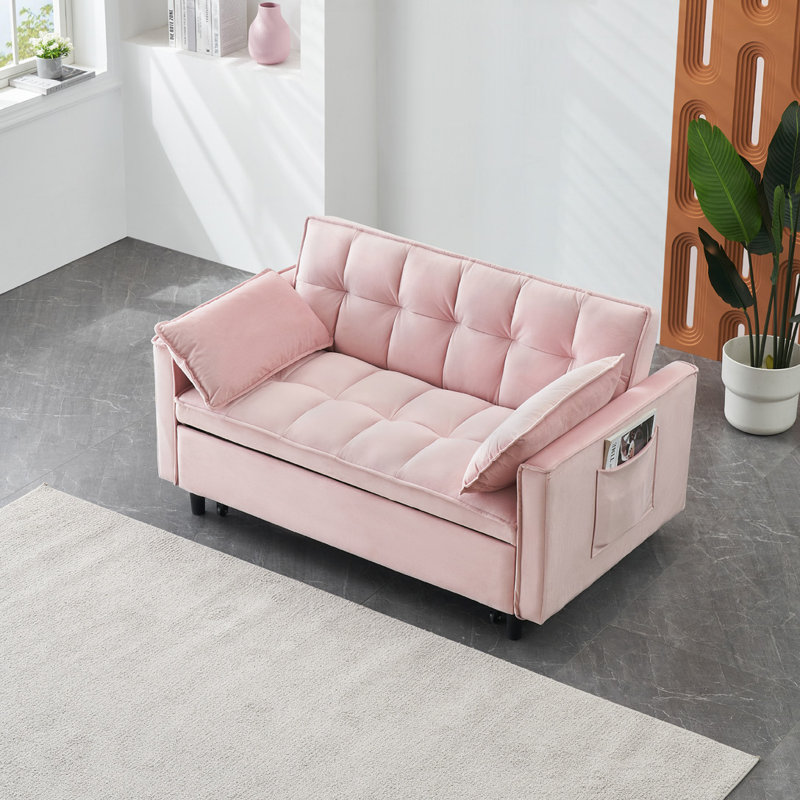 Velvet Upholstered Convertible Sleeper Sofa, Pink Velvet
