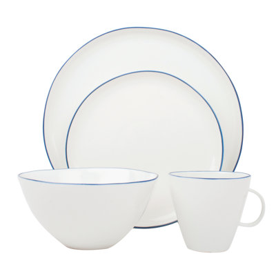 Canvas Home Abbesses Colored Rim Porcelain 4 Piece Dinnerware Set, Service For 1