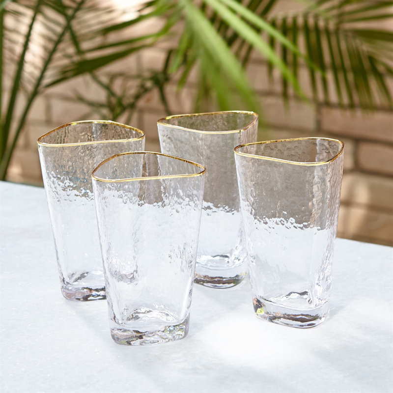 Hammered High Ball Glass-Clear w/Gold Rim