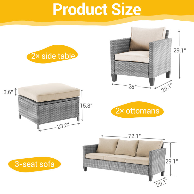 Avicia 5 - Person Patio Conversation Set with Cushions, Gray, Beige
