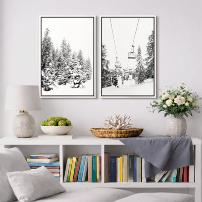 Winter Forest Snow Nature Landscape Black And White Photography, Rustic Modern Woodland Pine Tree Pictures, Giclee Canvas Digital Print Framed Wall Art