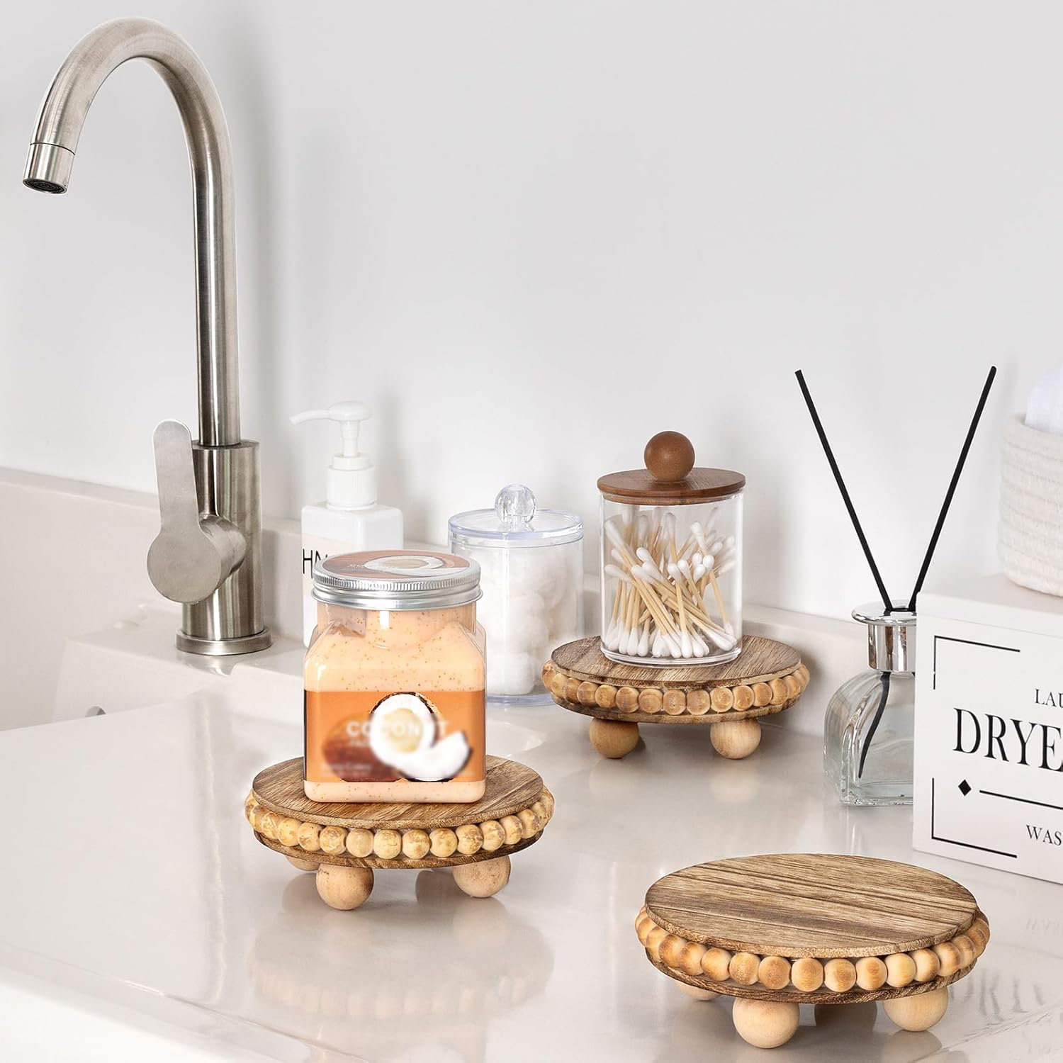 Millwood Pines 2Pcs Wood Risers For Display Decorative,Round Beaded ...