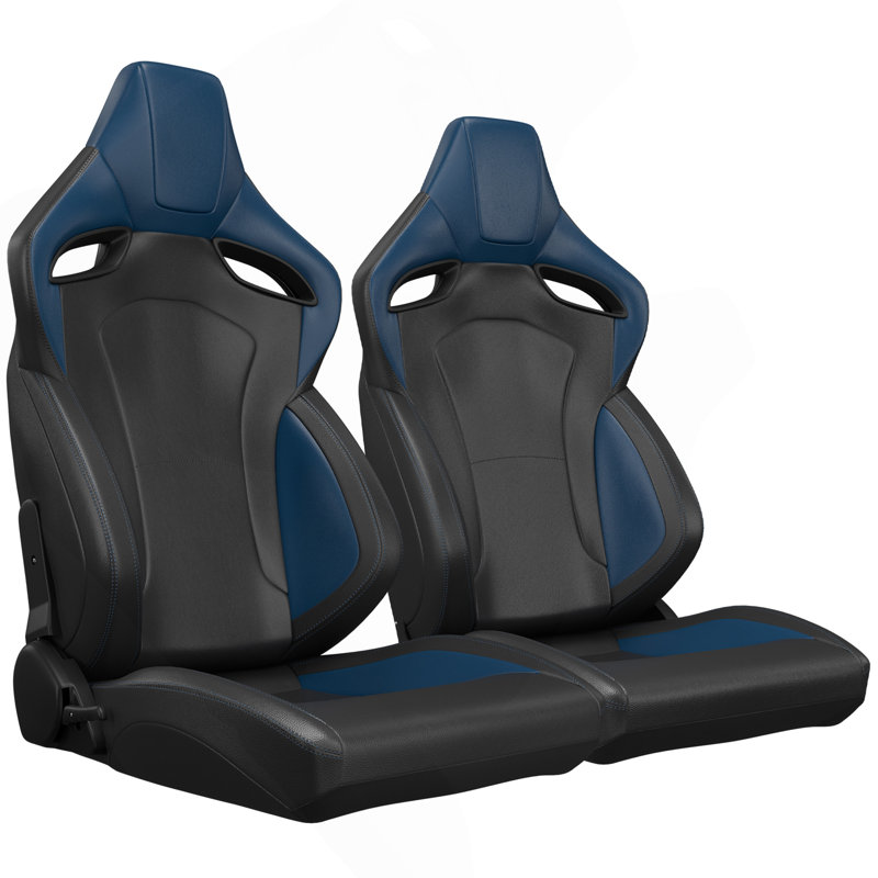 2PC New Universal Bucket Racing Seats Stitch PVC Leather Reclinable Carbon Look Leather Back With Adjustor Slider(Not Including Seat Bracket ) 1 Box Of 2 Pieces