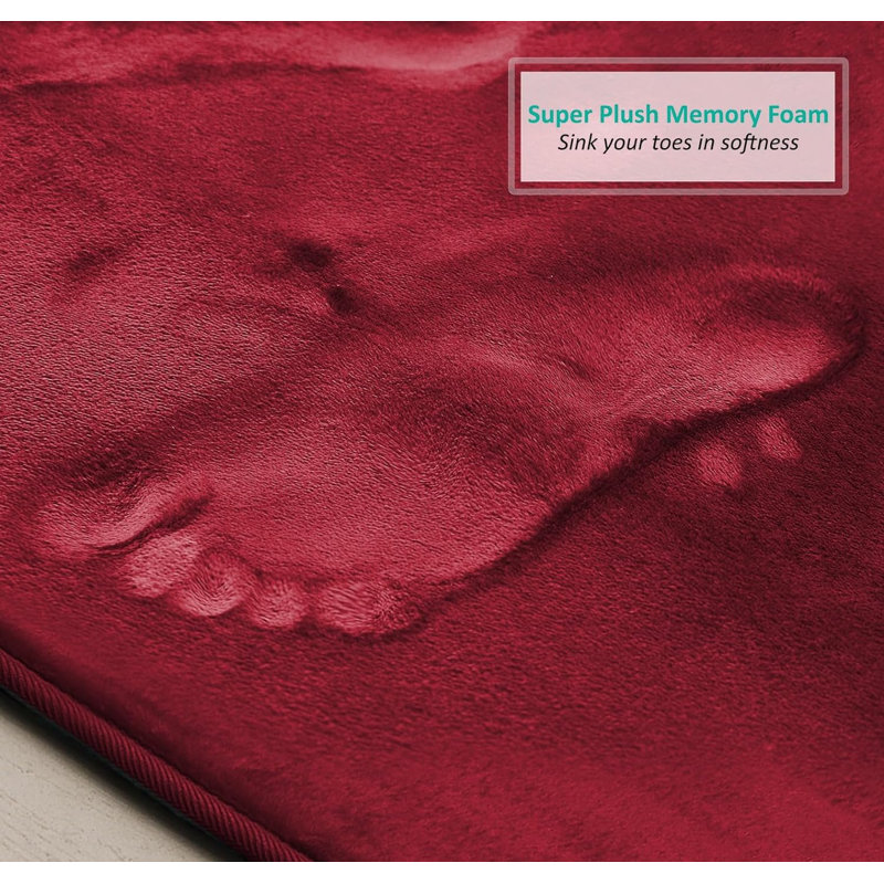 Ultra Soft and Absorbent Memory Foam Contour Mat with Non-Slip Backing, Burgundy Red