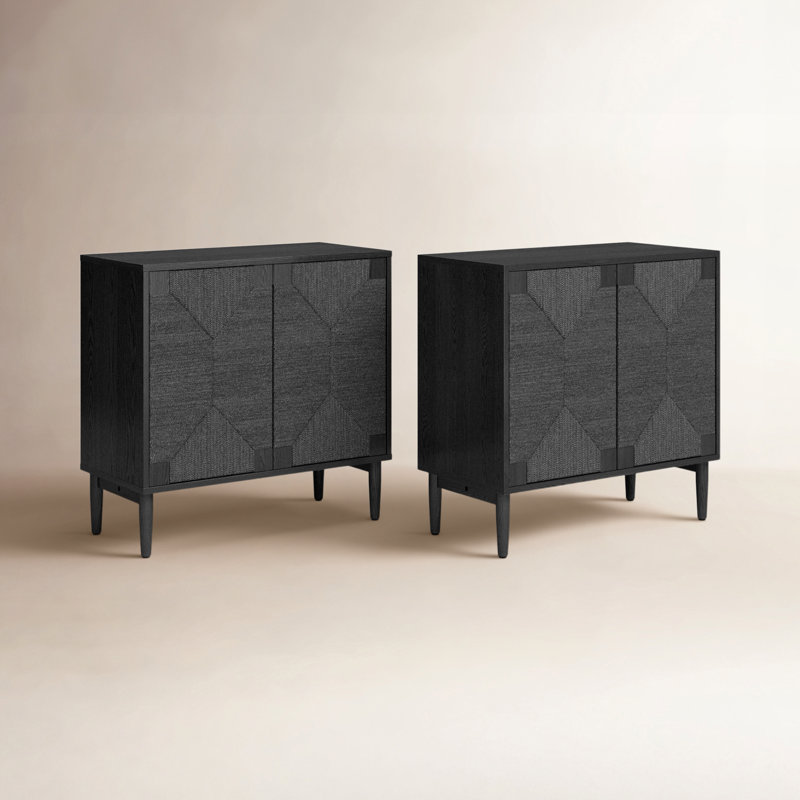 Carreiro 32"W Woven Transitional 2-Door Accent Cabinet (Set of 2), Black