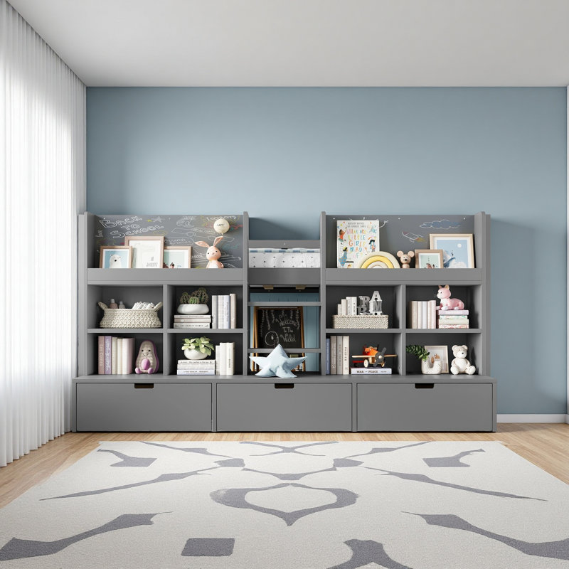 Lit mezzanine avec tablettes et rangements multiples, lit mezzanine bas avec rideau sous le lit et tableau noir, aucun sommier nécessaire