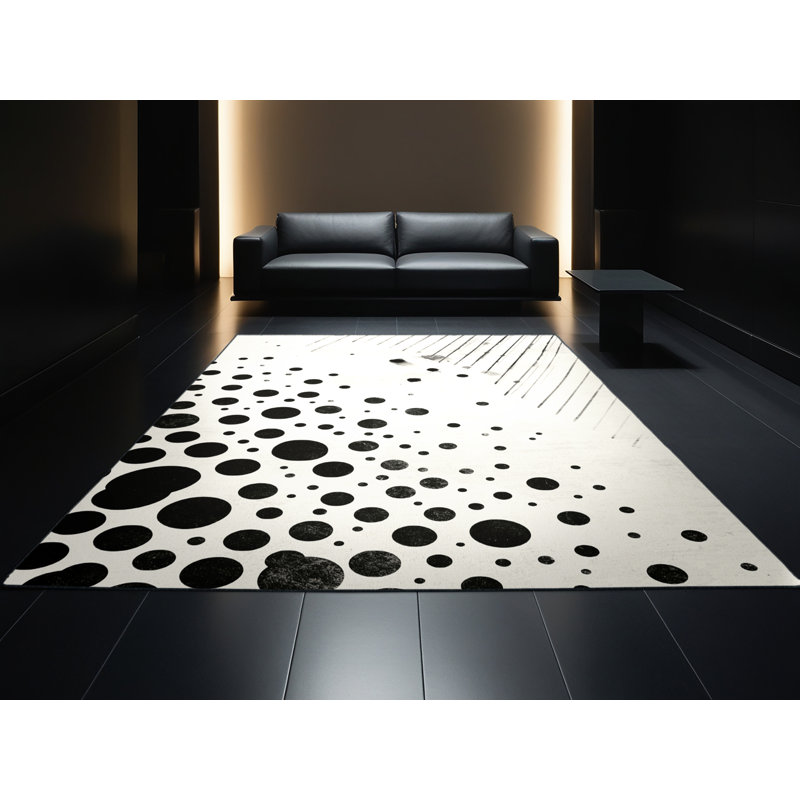 Machine Washable Penola Minimalist Geometric Rug in Beige – Black Binding, 7 x 9