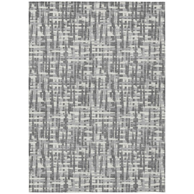 8' X 10' Gray And Charcoal Abstract Washable Indoor Outdoor Area Rug