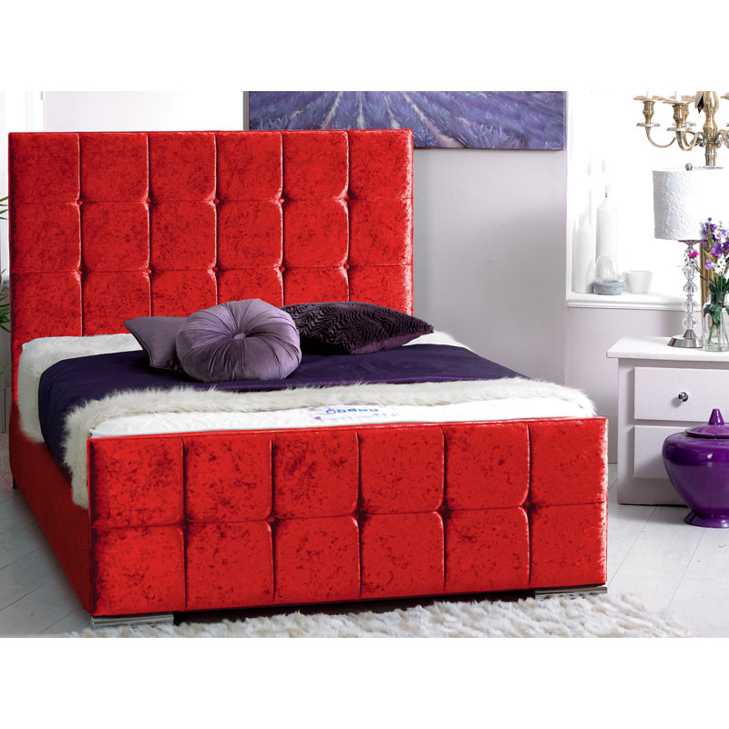 Margaux Upholstered Bed, Single (3'), Red Crush Velvet