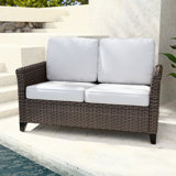 Outdoor Patio Multi-brown Wicker Rattan Spacious Seating Loveseat