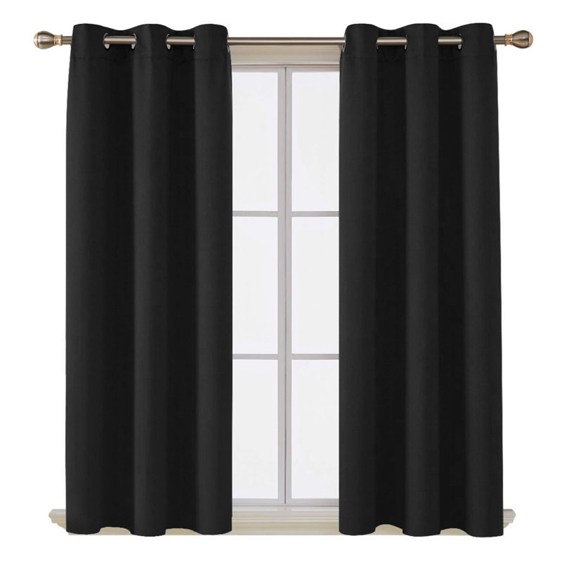 My Home Store Ultra-Soft Blackout Curtains Enguerran with Eyelets and Tie Backs, Black, 228 W x 137cm D