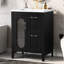 Meuble-lavabo noir 24 po en bois massif avec lavabo en céramique et tablette de rangement ingénieusement conçue-121112107