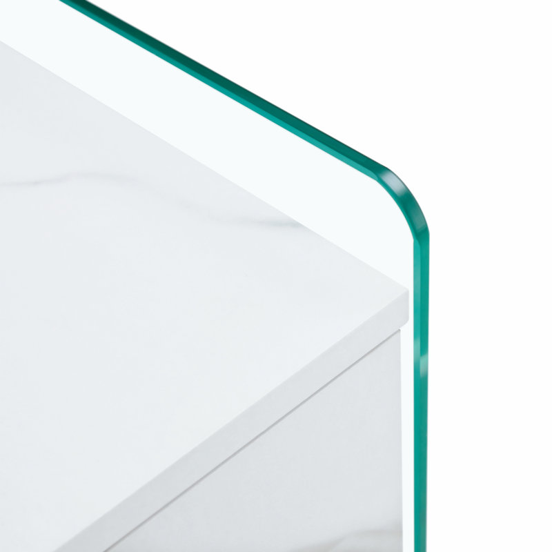 Bedside Table with Drawers Featuring MDF Veneer Top and Transparent Tempered Glass Sides