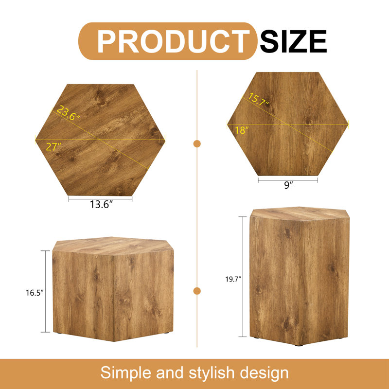 Modern Minimalist Set Of Two Hexagonal MDF Coffee Tables.Modern MDF Coffee Table, With Complex Texture Patterns, Style And Texture Coffee Table To Redefine Your Interior Decoration.