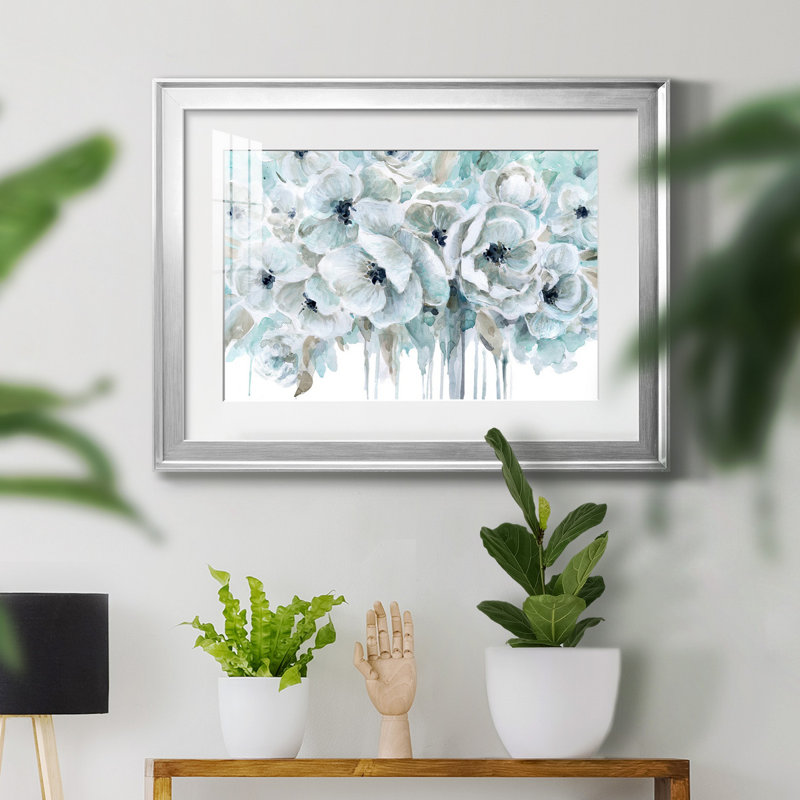 Bleu sarcelle harmonie II - peinture encadrée, H 22,5 po x l 30,5 po x P 1,5 po, Papier avec cadre argenté, Blanc mat