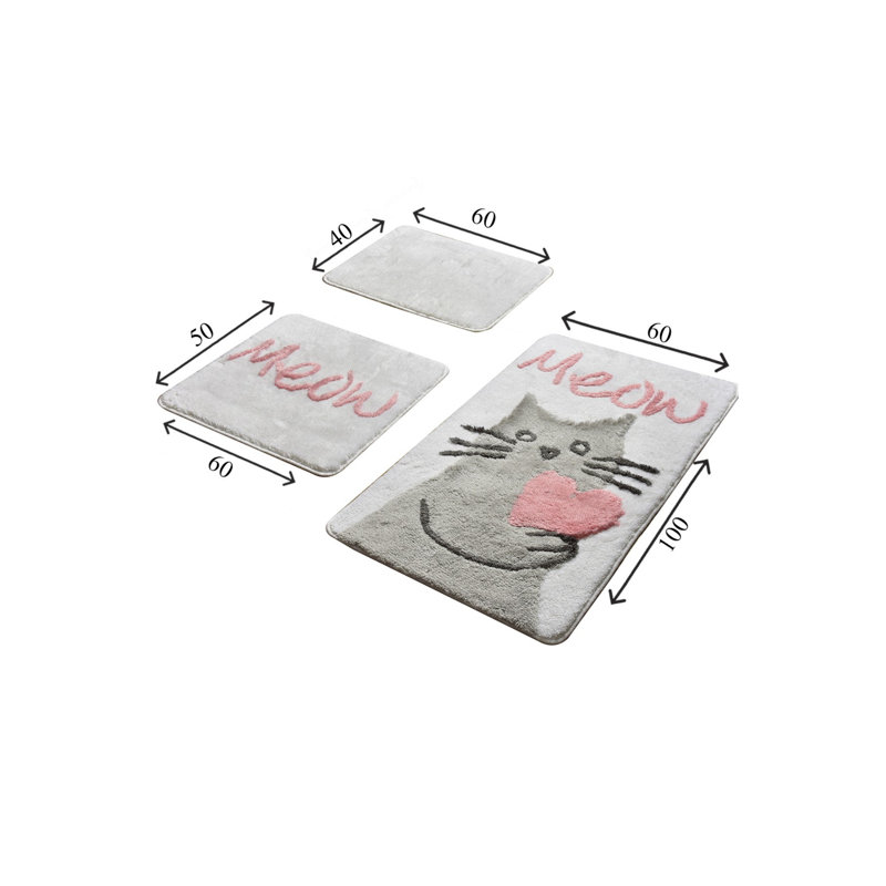Ensemble de tapis de bain en acrylique de qualité supérieure (3 pièces), antibactérien, antidérapant, fait à la main | 15,7 x 23,6 po, 19,7 x 23,6 po, 23,6 x 39,4 po | 100% acrylique, 1450 g / m² | Lavable à la machine à 30 ° C, parfait pour les salles de bain élégantes