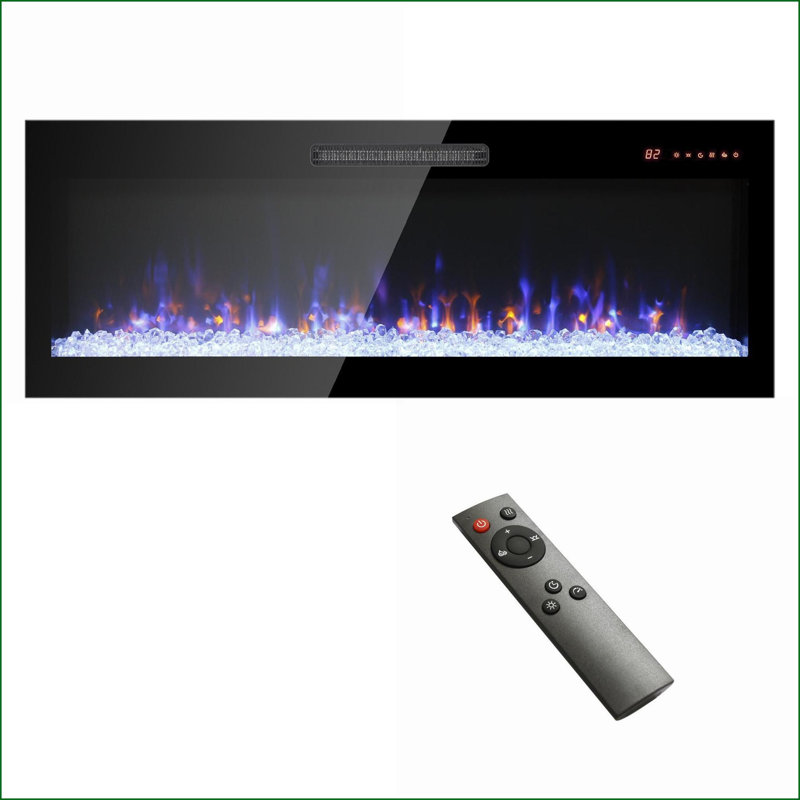 Electric Fireplace 60 Inch Thin Recessed/Wall-Mounted with Remote, Multi-Color Flame &amp; LED Heater | Tempered Glass+Sheet Metal+Plastic | Vent Free