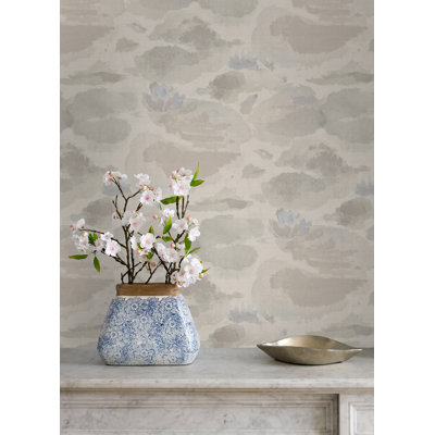 Water Lily Blush and Teal Peel and Stick Wallpaper