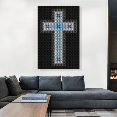 «Marine Baby Blue Christian Church Jewel Cross Pixel», impression sur toile tendue