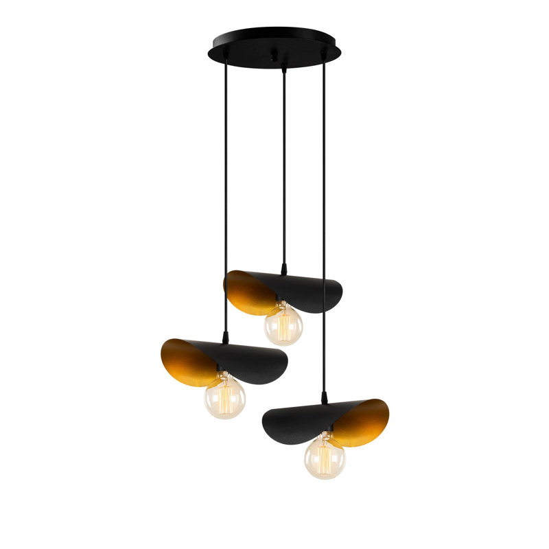 Lustre industriel moderne, noir et or, 17,7 po de diamètre x 41,7 po de hauteur | Corps en fer, 3 douilles E27 de 40 W maximum, câble réglable de 35,4 po | Conception scandinave élégante pour l'éclairage de la maison et du bureau, indice de protection IP20