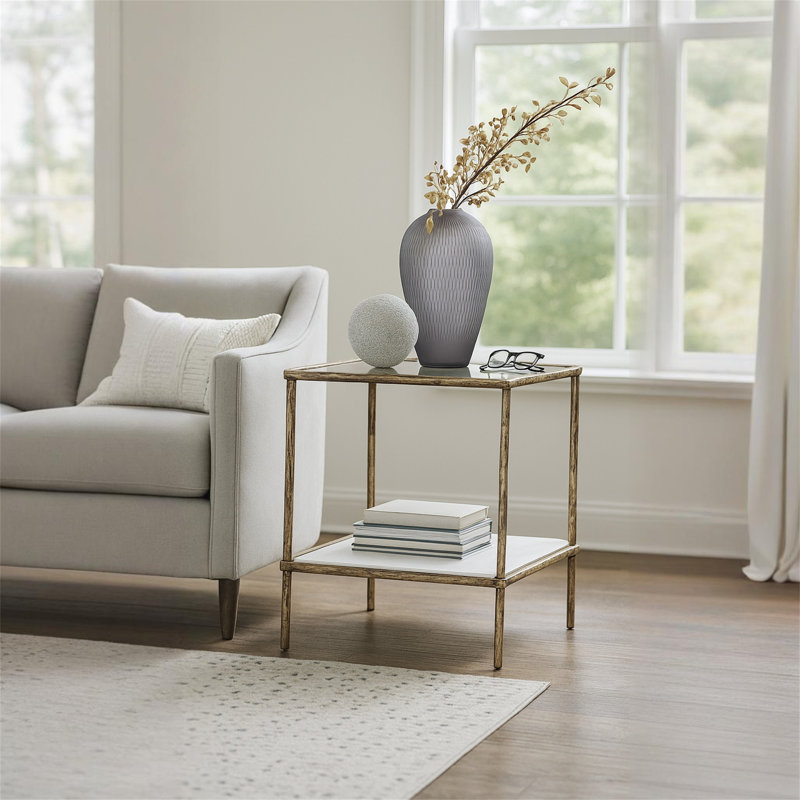 Glass Top End Table, Gold
