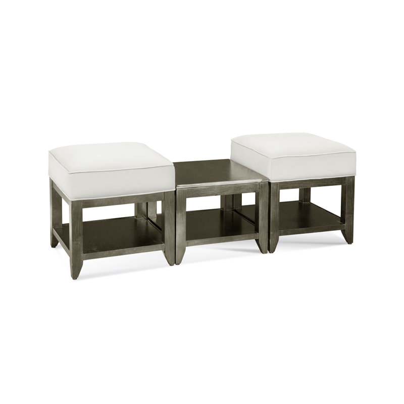 Elements Upholstered Cube Ottoman, Light Blue Performance Fabric; 0851-55, Stone Hearth