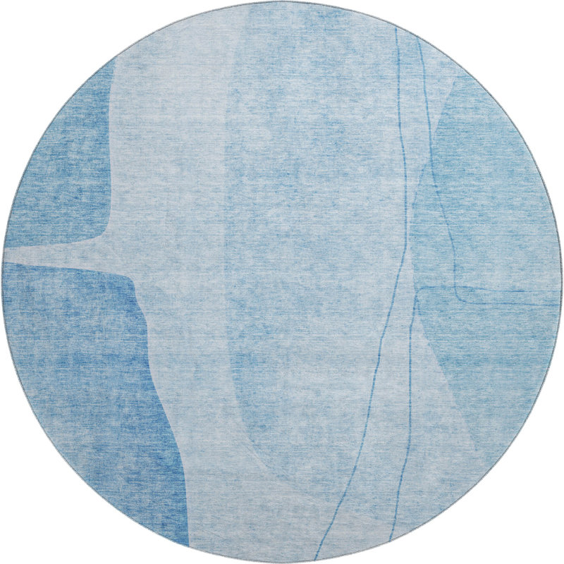 Premium Machine Washable Prisco Blue Rug, Round 8'