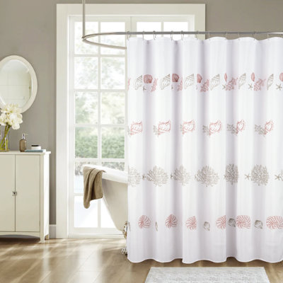 Rideau De Douche Motif Palmiers Et Mer - 120 X 180 Cm - Polyester - Set Avec Crochets - Neuf