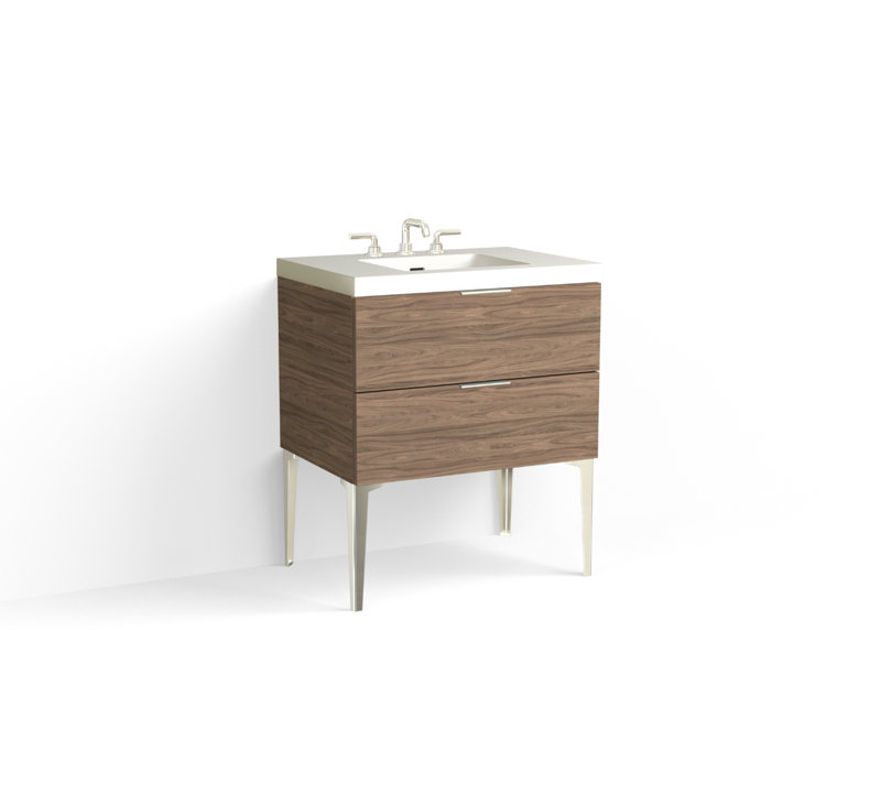 Avila 30" W Freestanding Single Bathroom Vanity with Dean Leg, Gloss White/8" Widespread, Biondo, Satin Nickel