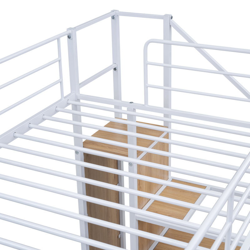 Caitlynn Metal Bunk Bed with Storage Stairs, Twin Over Twin, White