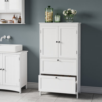 Armoire de rangement de 43,3 po de hauteur, 2 portes et 2 tiroirs avec tablettes réglables