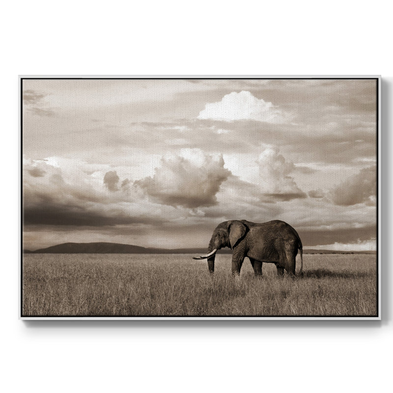 Maasai Majesty sépia, peinture sur toile, Cadre blanc, H 27 po x l 41 po x P 2 po