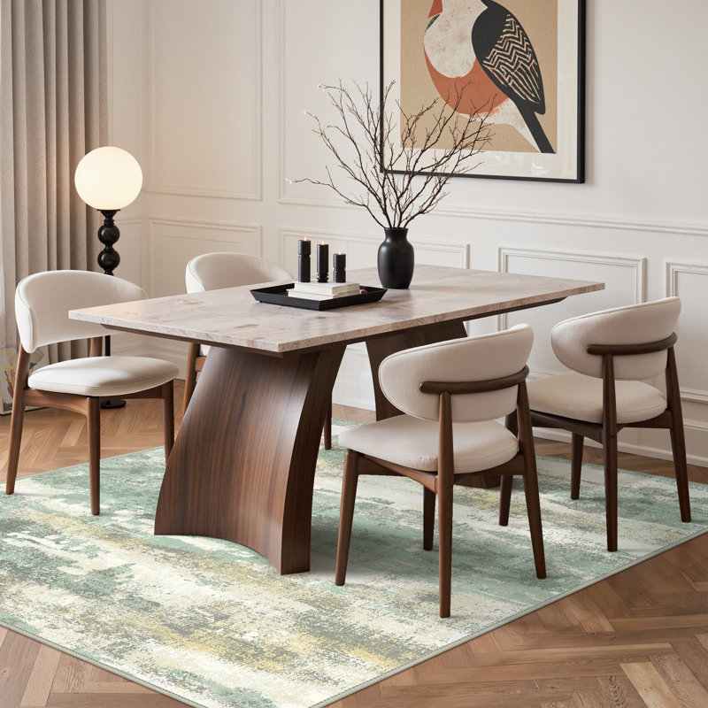 Abstract Machine Printed Area Rug, Rectangle 160 x 230 cm, Green/Yellow/Beige
