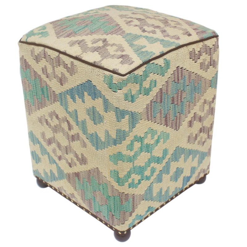 Repose-pieds standard carré de 15 po de largeur Aprea, Beige / bleu / mauve / laine sarcelle