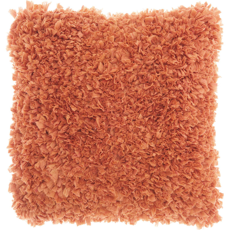 Deep Coral Square Cotton Blend Shag Throw Pillow