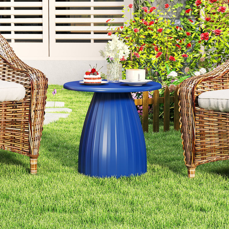 Round Patio Side Table, Metal Steel Outdoor Side Table, Patio Accent End Table, Blue