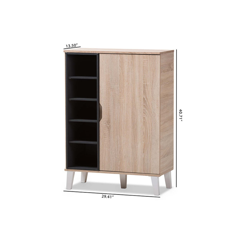 Valina 15 Pair Shoe Storage Cabinet, Light Brown/Gray, 1-Door